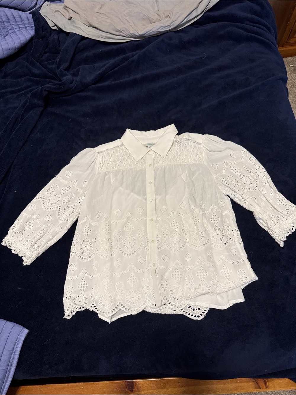 Sundance White Broderie Anglaise Button-Up Blouse Ladies PS
